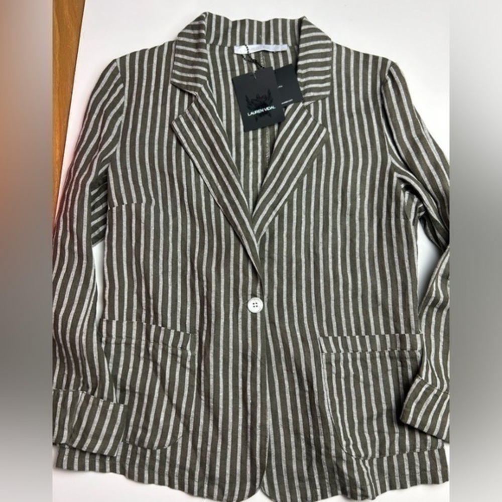 Lauren Vidal striped‎ linen blazer